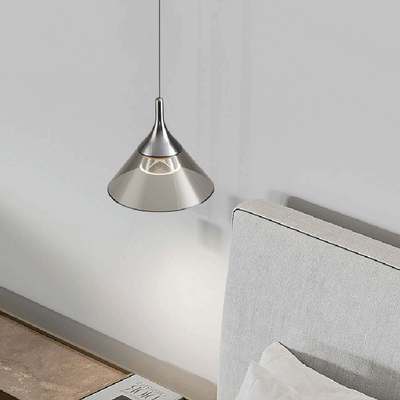 Contemporary Nordic Iron Aluminum Conical LED Liftable Pendant Light For Bedroom