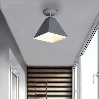 Contemporary Creative Trapezoid Iron 1-Light Semi-Flush Mount Ceiling Light For Living Room