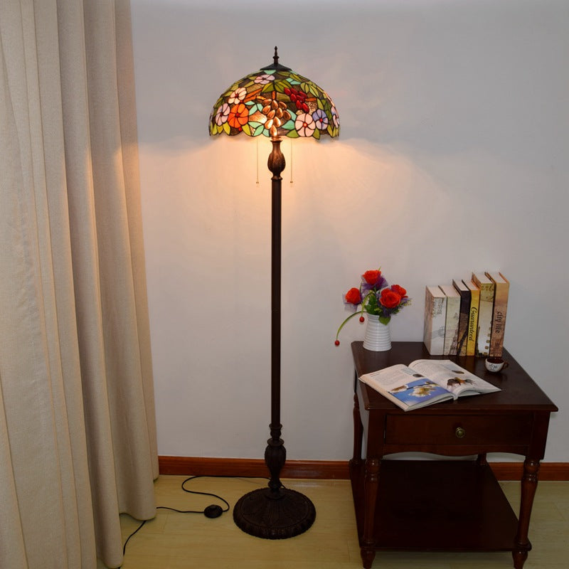 Traditional Tiffany Dome Iron Resin Glass 3-Light Standing Floor Lamp For Living Room