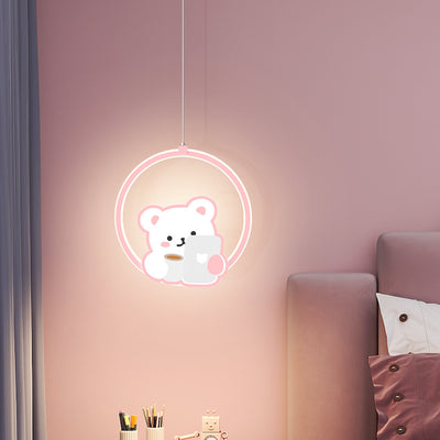 Modern Simplicity Kids Aluminum Iron Acrylic Circle Bear Cow LED Pendant Light For Bedside