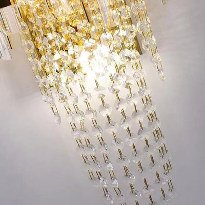 Modern Luxury Gold Stainless Steel Crystal Tassel 2-Light Wall Sconce Lamp For Living Room