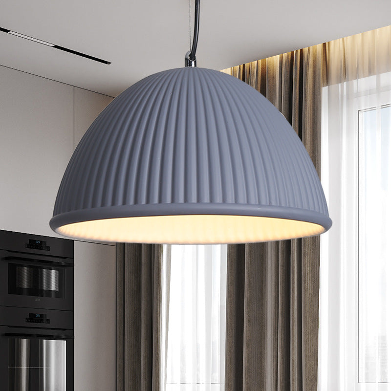 Contemporary Scandinavian Striped Semicircle Resin Shade 1-Light Pendant Light For Bedroom