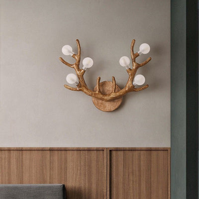 Contemporary Creative Resin Antler Branch Glass Shade 6-Light Wall Sconce Lamp For Bedroom