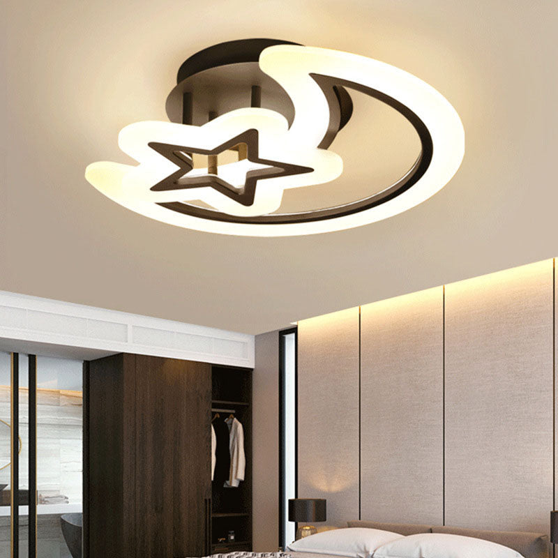 Modern Minimalist Moon Star Hardware Acrylic LED Semi-Flush Mount Ceiling Light For Living Room