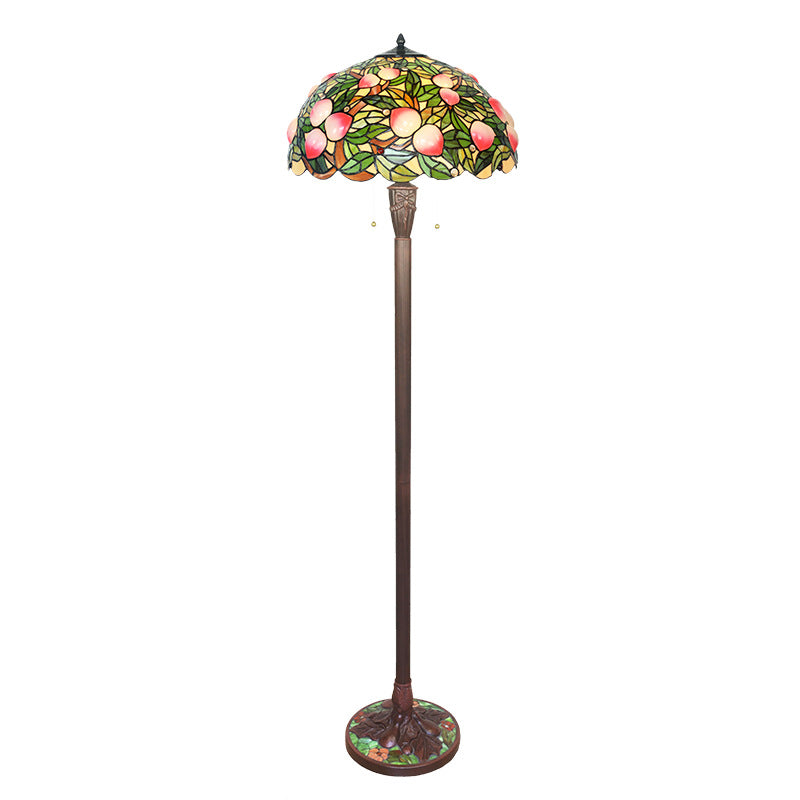 Traditional Tiffany Stained Glass Fairy Peach Hardware Base 3-Light Standing Floor Lamp For Home Office