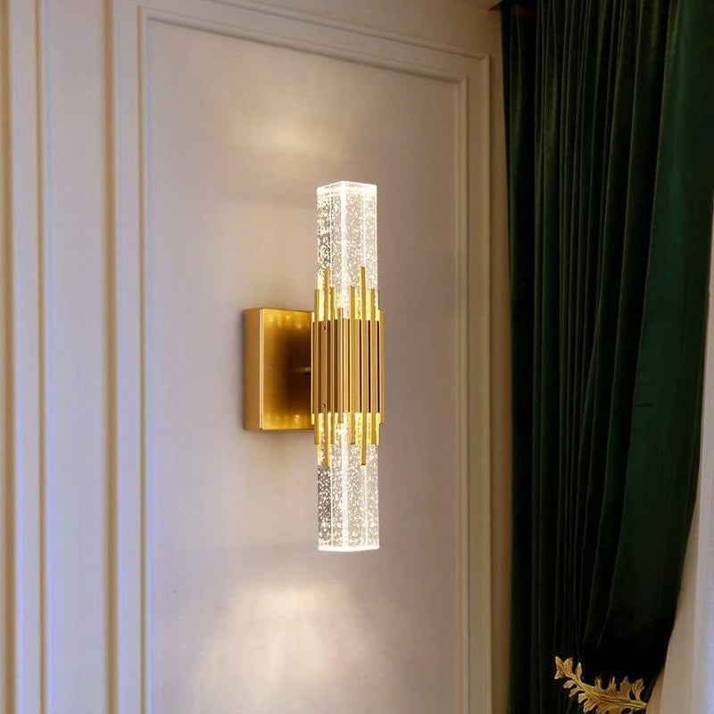 Contemporary Luxury Stainless Steel Column Crystal Shade LED Wall Sconce Lamp For Living Room