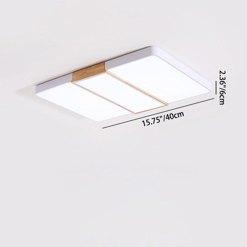 Contemporary Scandinavian Square Rectangle Combination Wood Iron LED Flush Mount Ceiling Light For Living Room