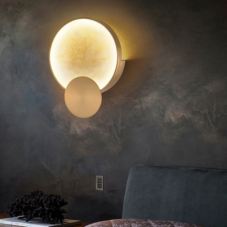 Contemporary Nordic Metal Marble Round LED Wall Sconce Lamp For Bedside