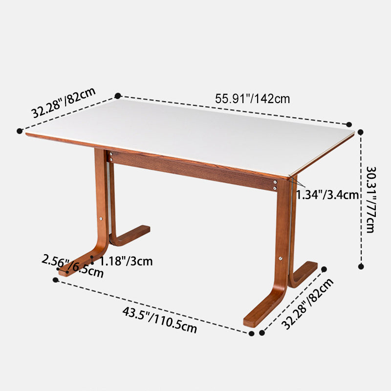 Contemporary Retro Rectangular Curved Leg Slate Wood Iron Dining Table For 4 Seats