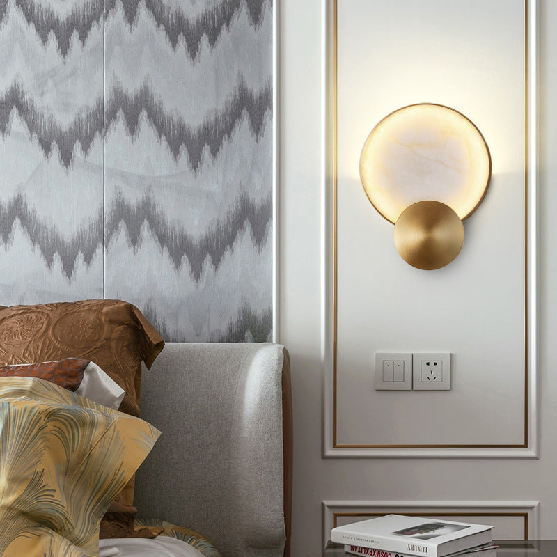 Contemporary Nordic Metal Marble Round LED Wall Sconce Lamp For Bedside