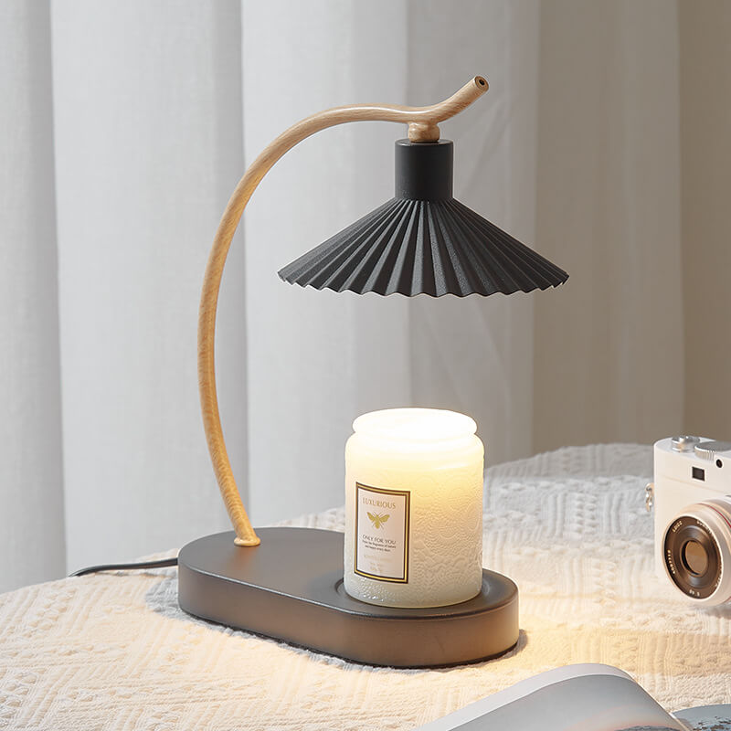 Modern Creative Iron Umbrella Shape Arc Imitation Wood Grain Lamp Arm 1-Light Melting Wax Table Lamp