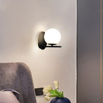 Contemporary Scandinavian Round Ball Iron Glass 1-Light Wall Sconce Lamp For Bedroom