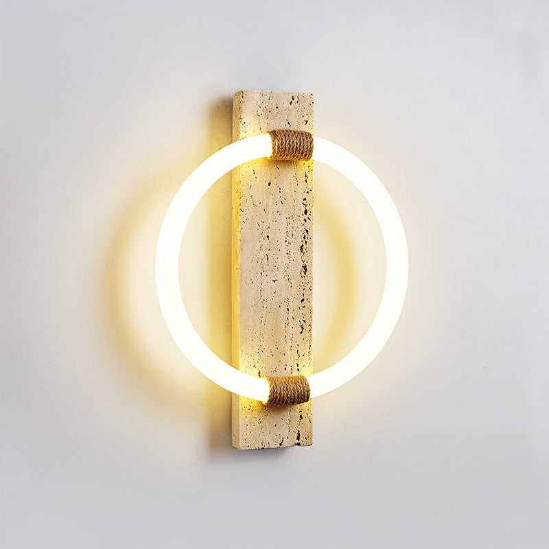 Contemporary Scandinavian Travertine Acrylic Twine Circle LED Wall Sconce Lamp For Bedroom