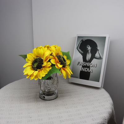 Modern Creative Sunflower Glass Vase LED USB Table Lamp