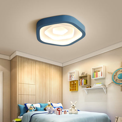 Contemporary Scandinavian Rose Shaped Pentagonal Iron Acrylic LED Flush Mount Ceiling Light For Bedroom