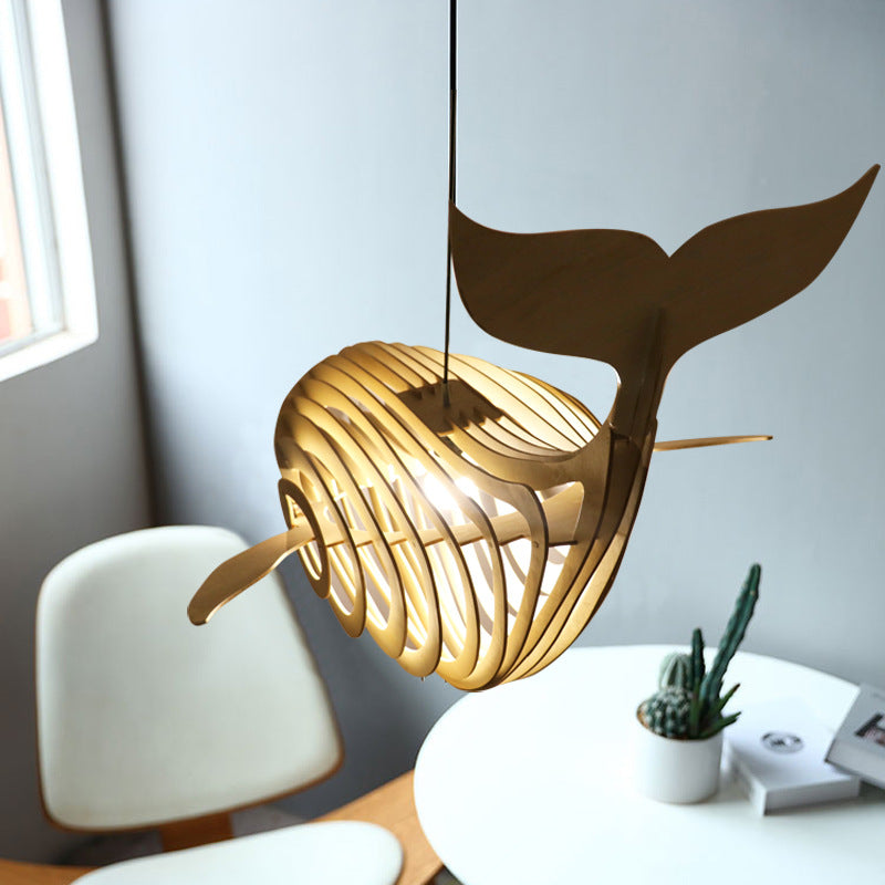 Contemporary Creative Whale Wood 1-Light Chandelier For Dining Room