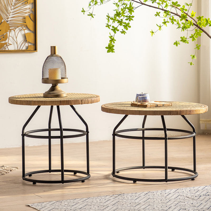 Traditional Japanese Round Rattan Iron Coffee Table For Living Room