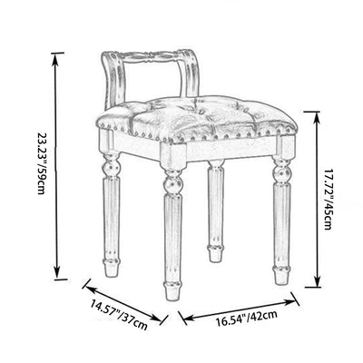 Traditional European Square Tufted Leather Upholstered Vanity Stool Low Back For Bedroom