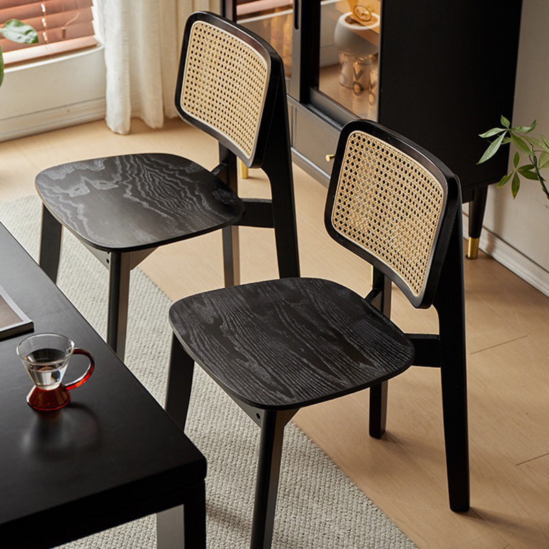 Modern Minimalist Skeleton Square Back Solid Wood Rattan Dining Chair Backrest For Dining Room