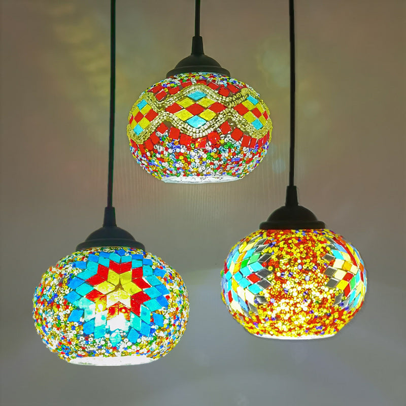 Traditional Tiffany Oval Stained Glass 1-Light Pendant Light For Living Room