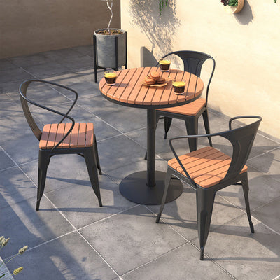 Contemporary Nordic Plastic Wood Iron Square Outdoor Dining Chair Backrest Stackable For Patio