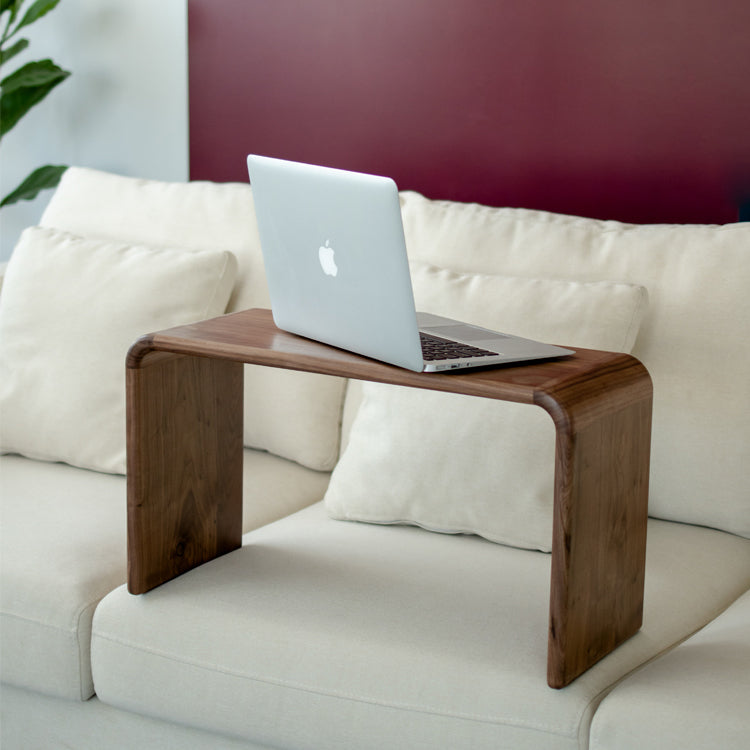 Contemporary Nordic Rectangular Square C Shape Wood Walnut End Table Embedded For Living Room