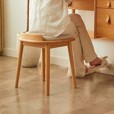 Traditional Japanese Half Arc Square Fabric Wood Vanity Stool Backless Armless For Bedroom