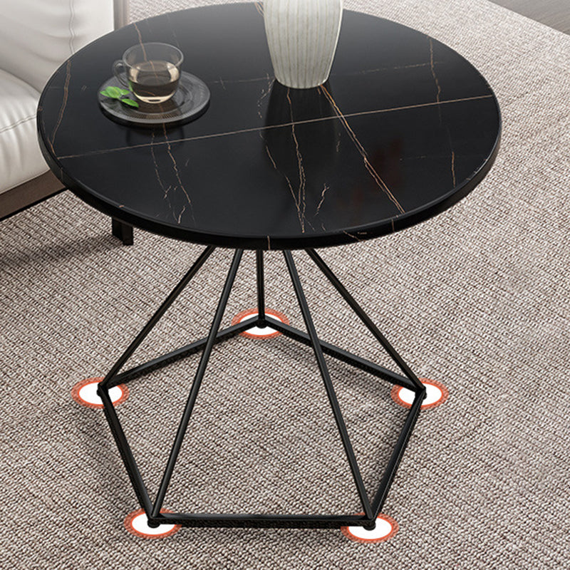 Modern Eclectic Round Iron Rock Slab Coffee Table 1-Tier For Living Room