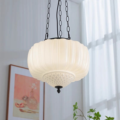 Modern Minimalist Cream Lantern Iron Glass 3-Light Pendant Light For Living Room