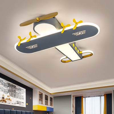 Contemporary Creative Kids Airplane Iron LED Flush Mount Ceiling Light For Bedroom