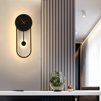 Contemporary Scandinavian Round Oval Clock Shape Iron Acrylic LED Wall Sconce Lamp For Bedroom