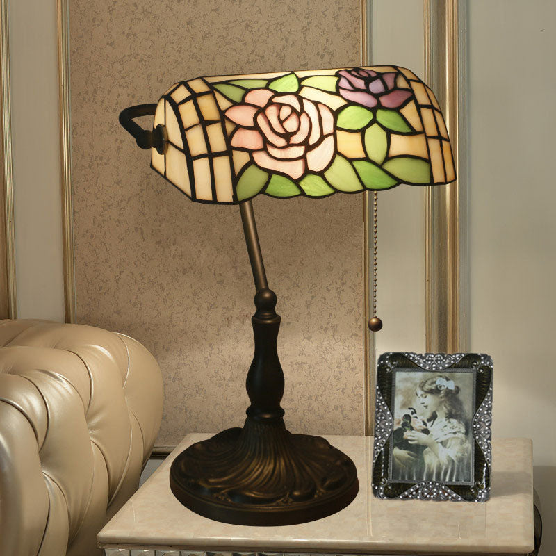 Traditional Tiffany Half Cylinder Rose Zinc Alloy Glass 1-Light Table Lamp For Bedroom