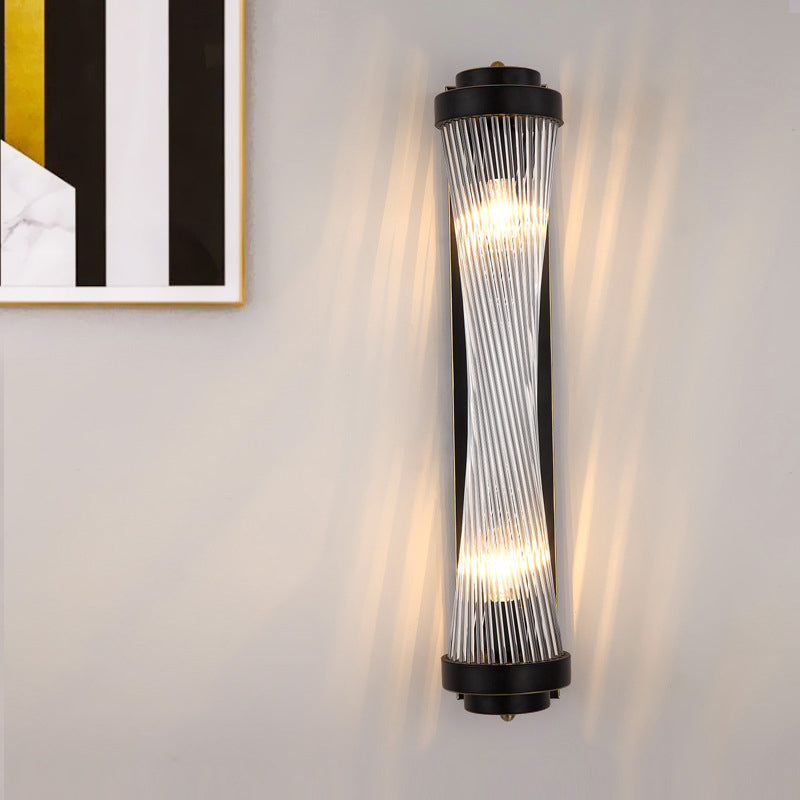 Contemporary Nordic Metal Stainless Steel Crystal Column Tower 2-Light Wall Sconce Lamp For Hallway