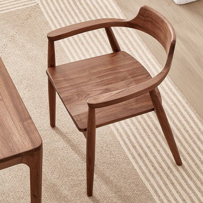 Contemporary Nordic Ash Wood Square Curved Dining Chair Backrest Armrest For Dining Room