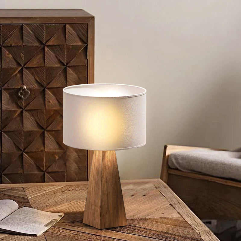 Contemporary Creative Cylindrical Prismatic Table Solid Wood Fabric 1-Light Table Lamp For Bedroom