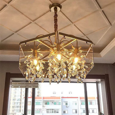 Modern Luxury Square Acrylic Iron Crystal 4/8 Light Chandelier For Living Room