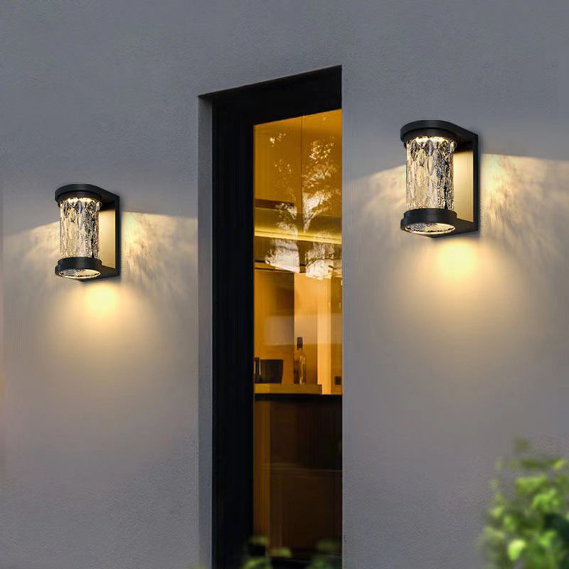 Modern Minimalist Solar Cylinder Stainless Steel Glass LED Outdoor Wall Light For Garden