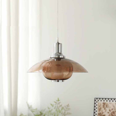 Contemporary Nordic Amber Glass Disc Iron 1-Light Pendant Light For Living Room