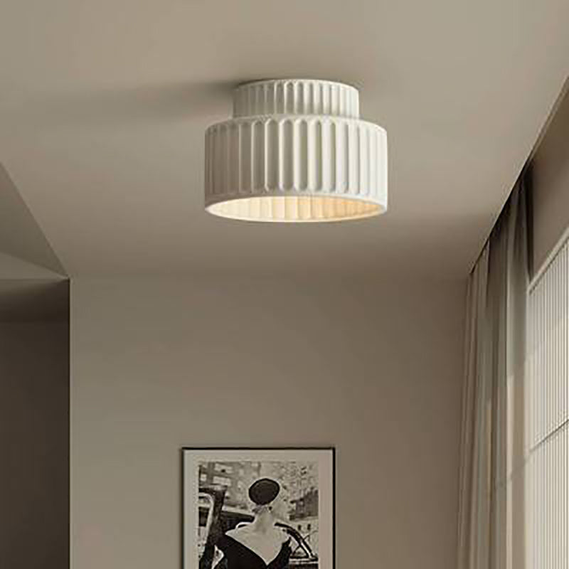 Contemporary Nordic Cream Style Ribbed Resin Round Shade 1-Light Flush Mount Ceiling Light For Bedroom