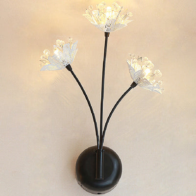 Contemporary Creative Iron Stainless Steel Crystal Taraxacum Mongolicum Flower 3-Light Wall Sconce Lamp For Bedroom