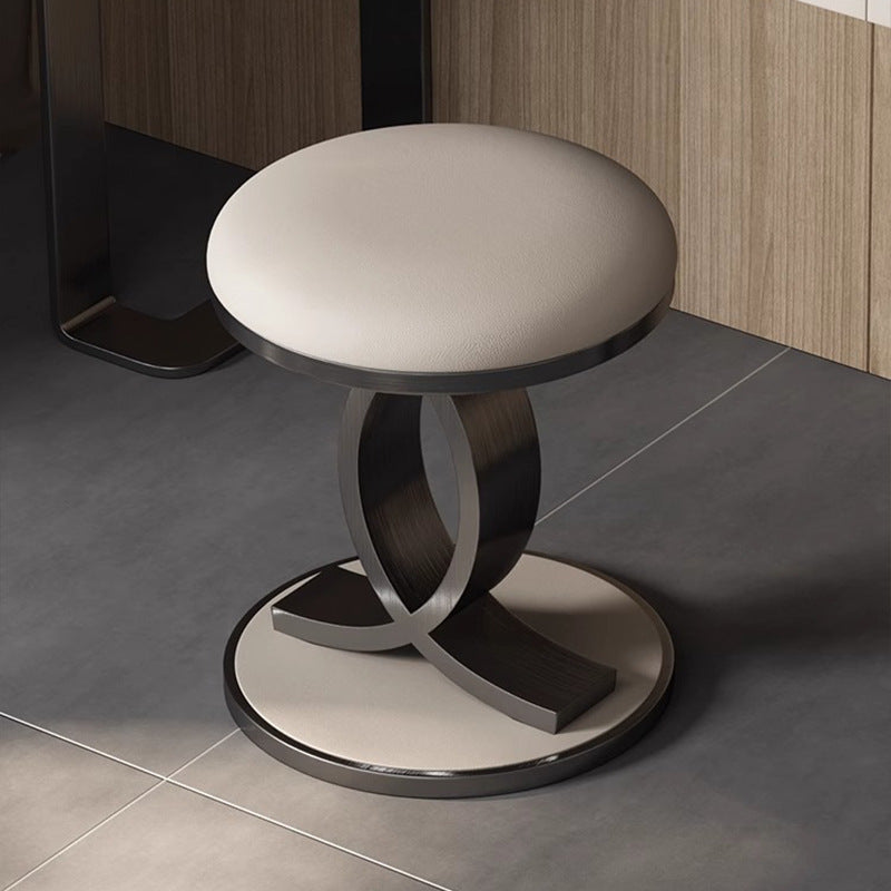 Contemporary Nordic Round Microfiber Leather Vanity Stool For Bedroom