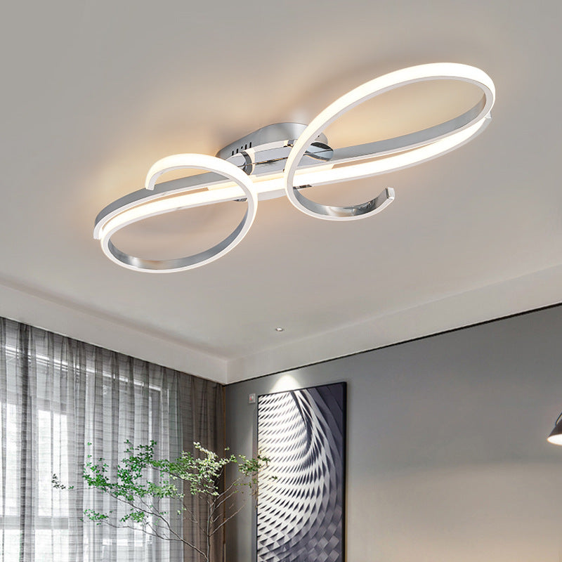 Modern Minimalist Curved Line Iron Aluminum Silicone LED Semi-Flush Mount Ceiling Light For Living Room