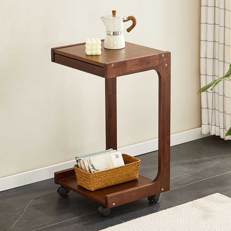 Modern Minimalist Rectangular Wood Side Table 2-Tier For Living Room