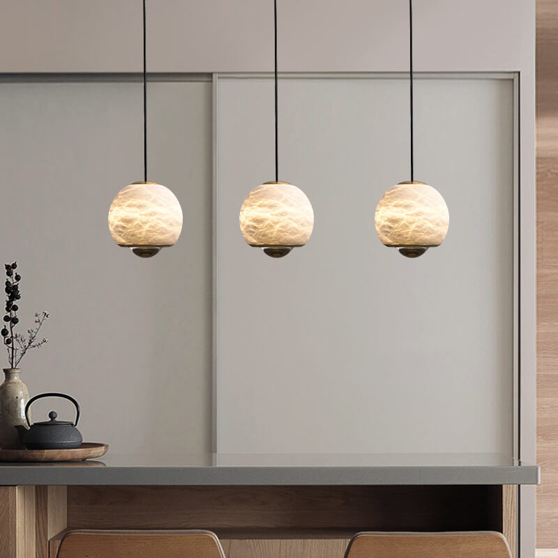 Modern Light Luxury Marble Round Ball Brass LED Pendant Light