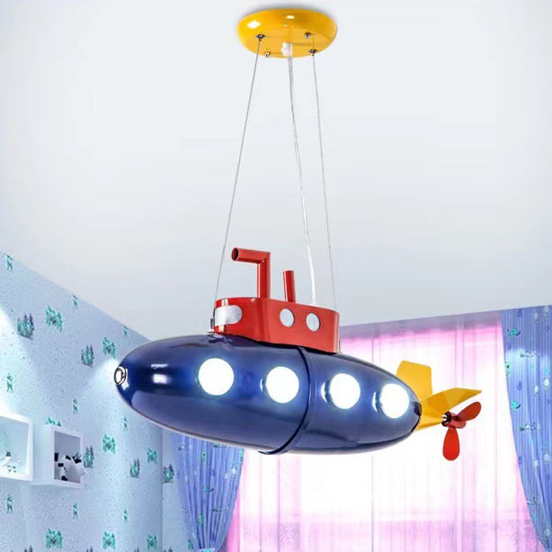 Contemporary Creative Cartoon Submarine Iron LED Kids Chandelier For Bedroom