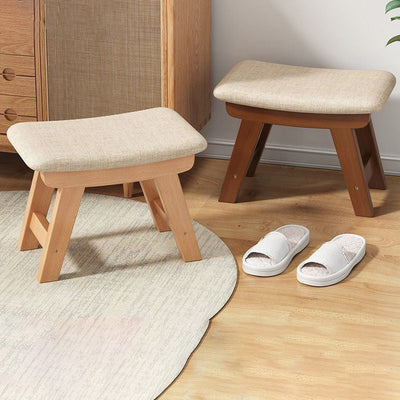 Modern Minimalist Square Cushion Solid Wood Cotton Linen Shoe Bench Low Stool For Living Room