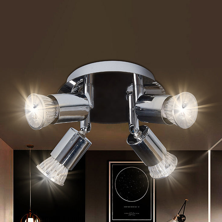 Modern Minimalist Round Cylinder Metal Acrylic 4-Light Semi-Flush Mount Ceiling Light For Living Room