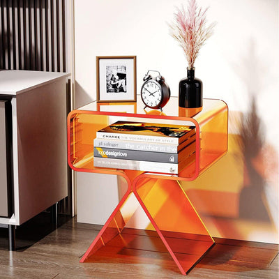 Modern Minimalist Rectangular Acrylic End Table 2-Tier For Living Room