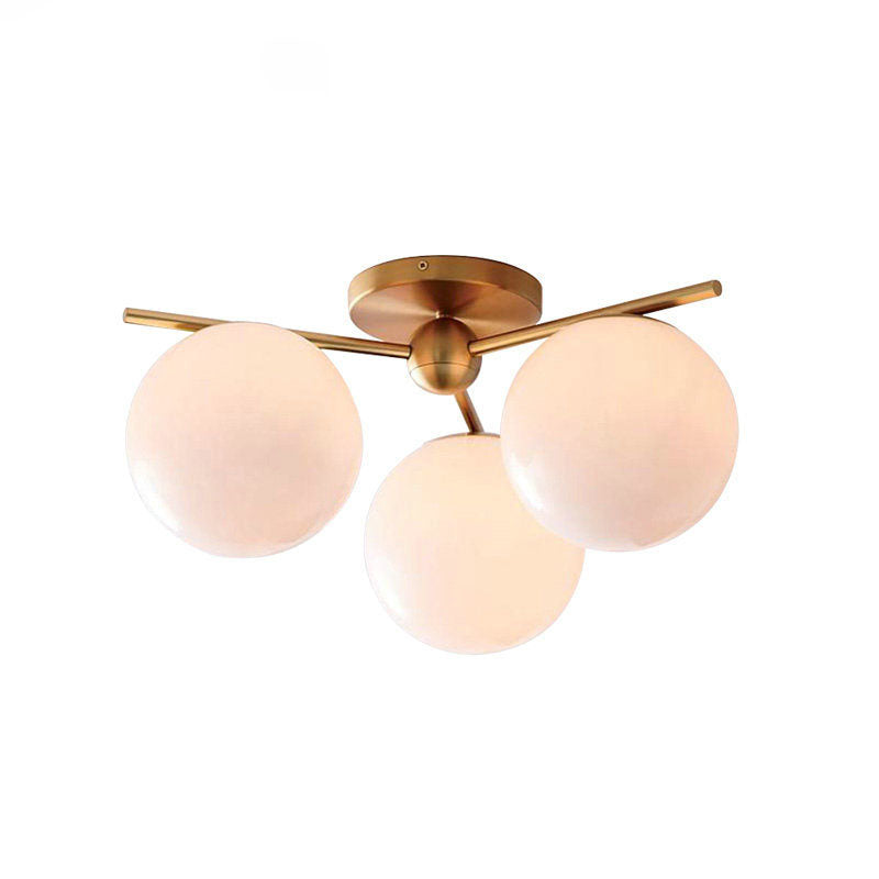 Contemporary Nordic Ball Branch Iron Copper Glass 3/6 Light Semi-Flush Mount Ceiling Light For Living Room