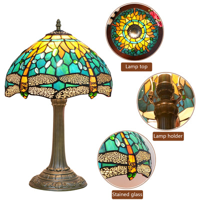 Traditional Tiffany Half Ball Cylinder Disc Base Aluminum Alloy Glass 1-Light Table Lamp For Bedroom